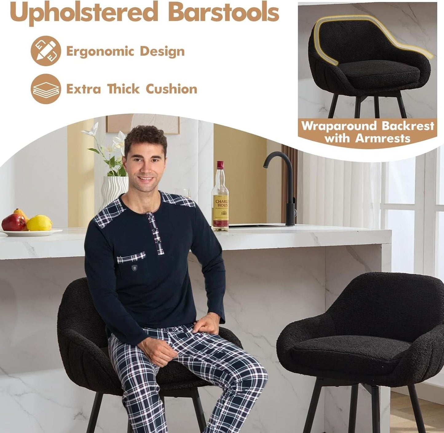 Modern Swivel Bar Stools Set of Two Comfortable Design