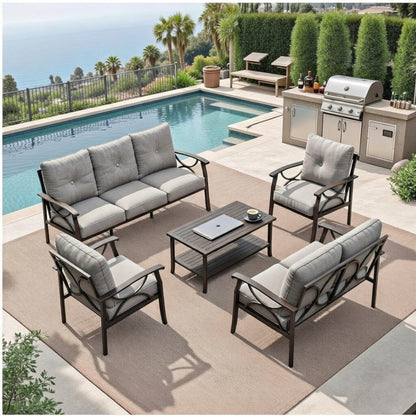 5 Piece Outdoor Patio Set Steel Seats 7 Gray