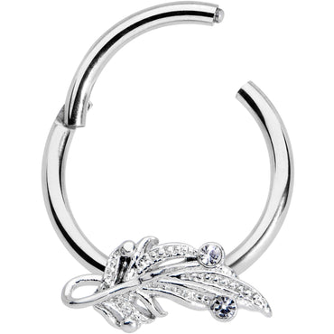 16G 3/8 Clear Gem Elegant Swirl Hinged Segment Ring