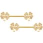 14G 9/16 Clear Gem Gold Tone Shamrock Barbell Nipple Ring Set