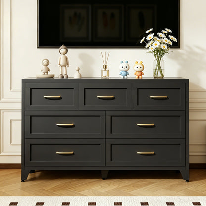 Dresser Low-Profile 7-Drawer Black Steel Smooth Glide 47.3x15.8x30.8 In