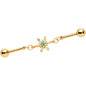 14G Blue CZ Gem Gold Hue Snowflake Double Industrial Barbell 38mm