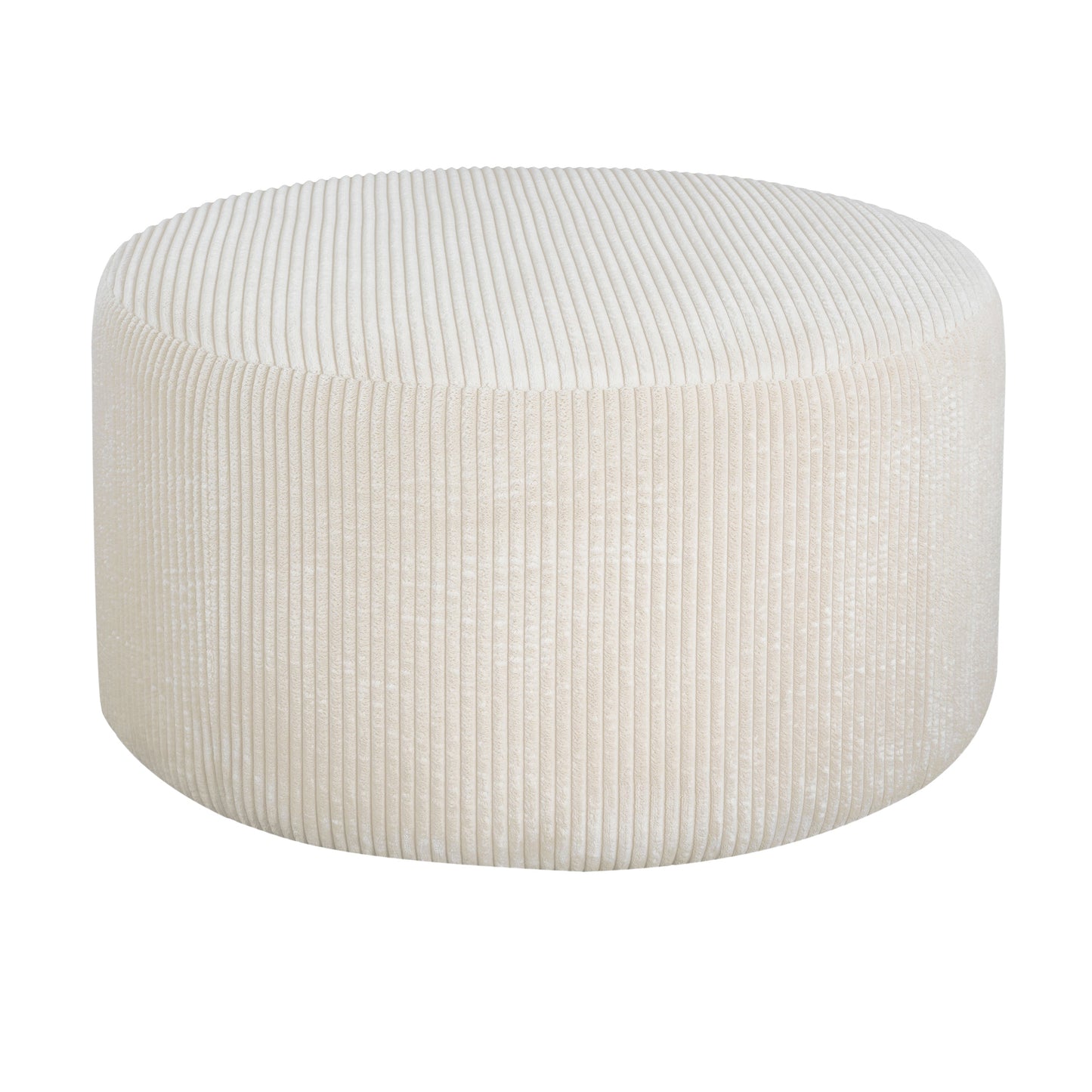 Upholstered Round Ottoman, Beige, Corduroy