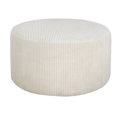 Upholstered Round Ottoman, Beige, Corduroy