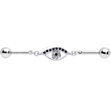 14G Clear Black Gem Wide Eye Double Industrial Barbell 40mm