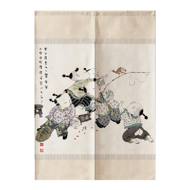 Chinese Fabric Door Partition Half Curtain Feng Shui