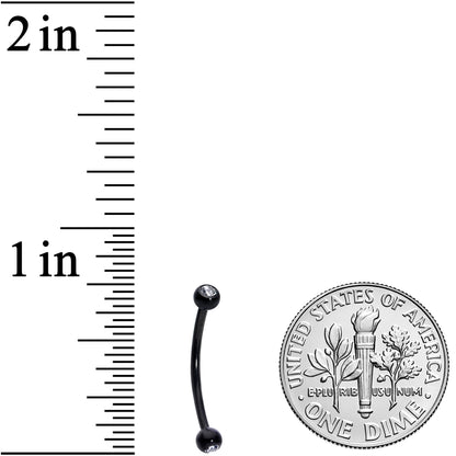 16G 9/16 Clear Gem Ball End Black Curved Barbell