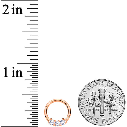 16G 5/16 Clear CZ Gem Rose Gold Tone Trio Hinged Segment Ring
