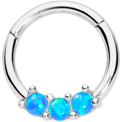16G 5/16 Blue Synthetic Opal Trio Hinged Segment Ring
