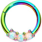 16G 5/16 White Synthetic Opal Rainbow Trio Hinged Segment Ring