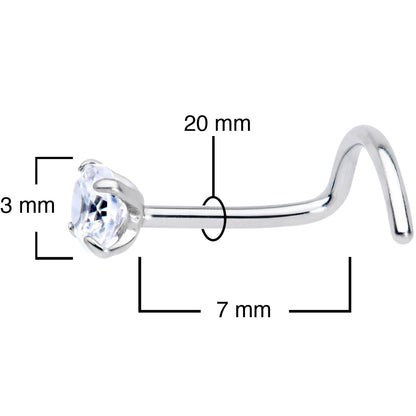20G 7mm Clear 3mm CZ Gem Grade 23 Titanium Left Nose Ring Screw