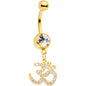 Clear CZ Gem Gold Tone Amazing Om Dangle Belly Ring