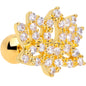 16G 1/4 Clear CZ Gem Gold Tone Lotus Flower Cartilage Tragus