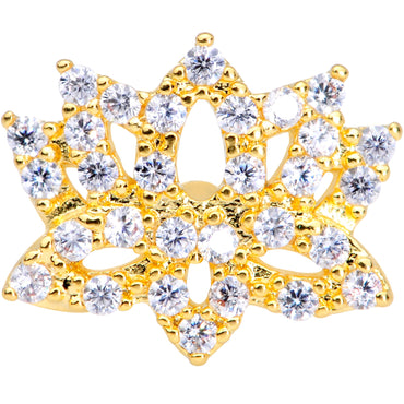 16G 1/4 Clear CZ Gem Gold Tone Lotus Flower Cartilage Tragus
