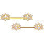 14G 9/16 Clear CZ Gem Gold Tone Lotus Flower Nipple Ring Set