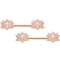 14G 9/16 Clear CZ Gem Rose Gold Tone Lotus Flower Nipple Ring Set