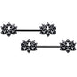 14G 9/16 Clear CZ Gem Black Lotus Flower Nipple Ring Set