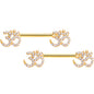 14G 9/16 Clear CZ Gem Gold Hue Amazing Om Barbell Nipple Ring Set