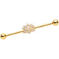 14G Clear CZ Gem Gold Tone Lotus Flower Industrial Barbell 38mm