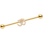 14G Clear CZ Gem Gold Tone Amazing Om Industrial Barbell 38mm