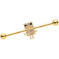 14G Clear Gem Gold Tone Ritzy Robot Industrial Barbell 38mm