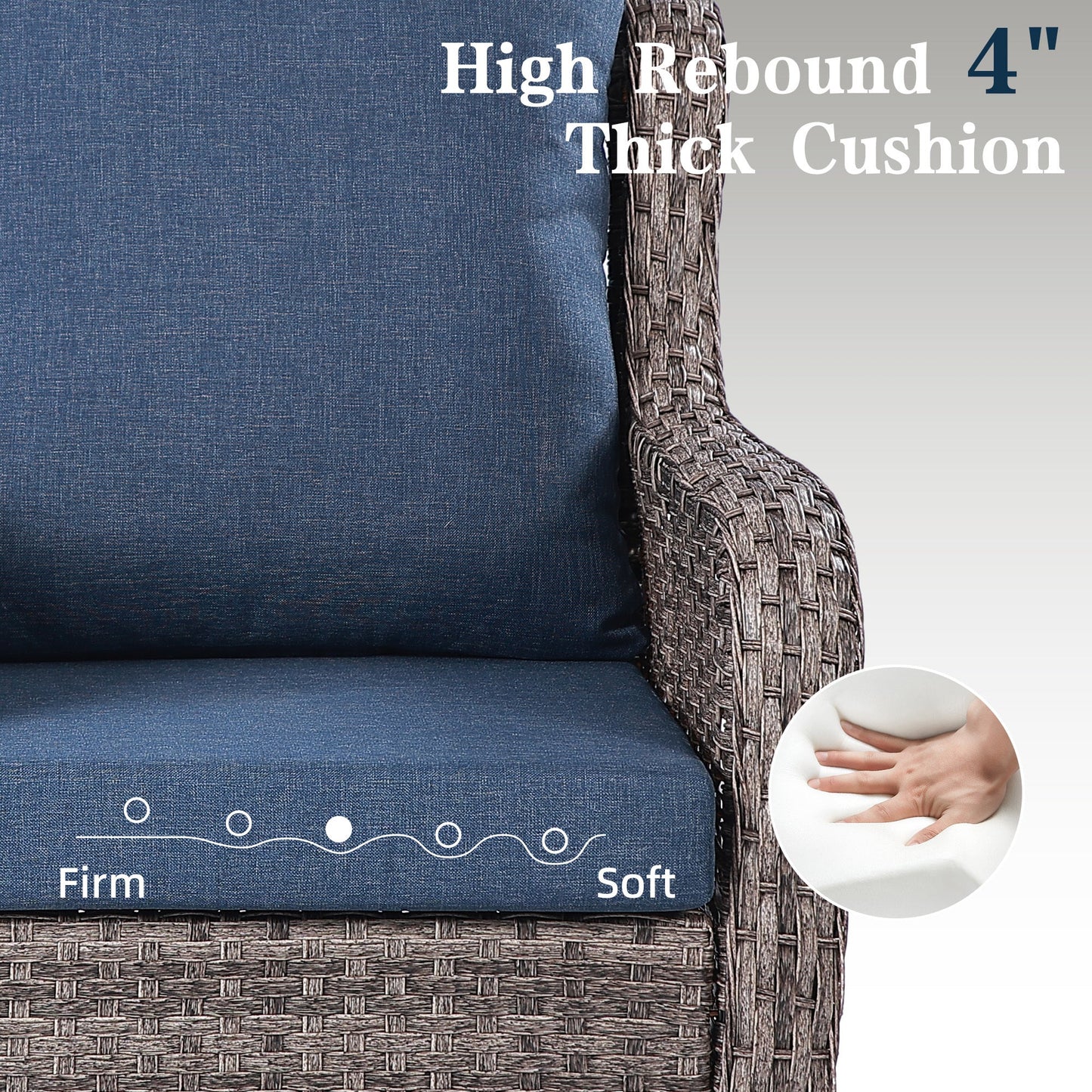 Outdoor Patio Set PE Rattan Swivel Chairs Gray Blue