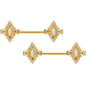 14G 9/16 White Synthetic Opal Gold Tone Barbell Nipple Ring Set