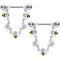 14G 5/8 Little Bees Flowers Dangle Barbell Nipple Ring Set