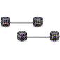 14G 9/16 Vitrail Gem Royal Seal Barbell Nipple Ring Set