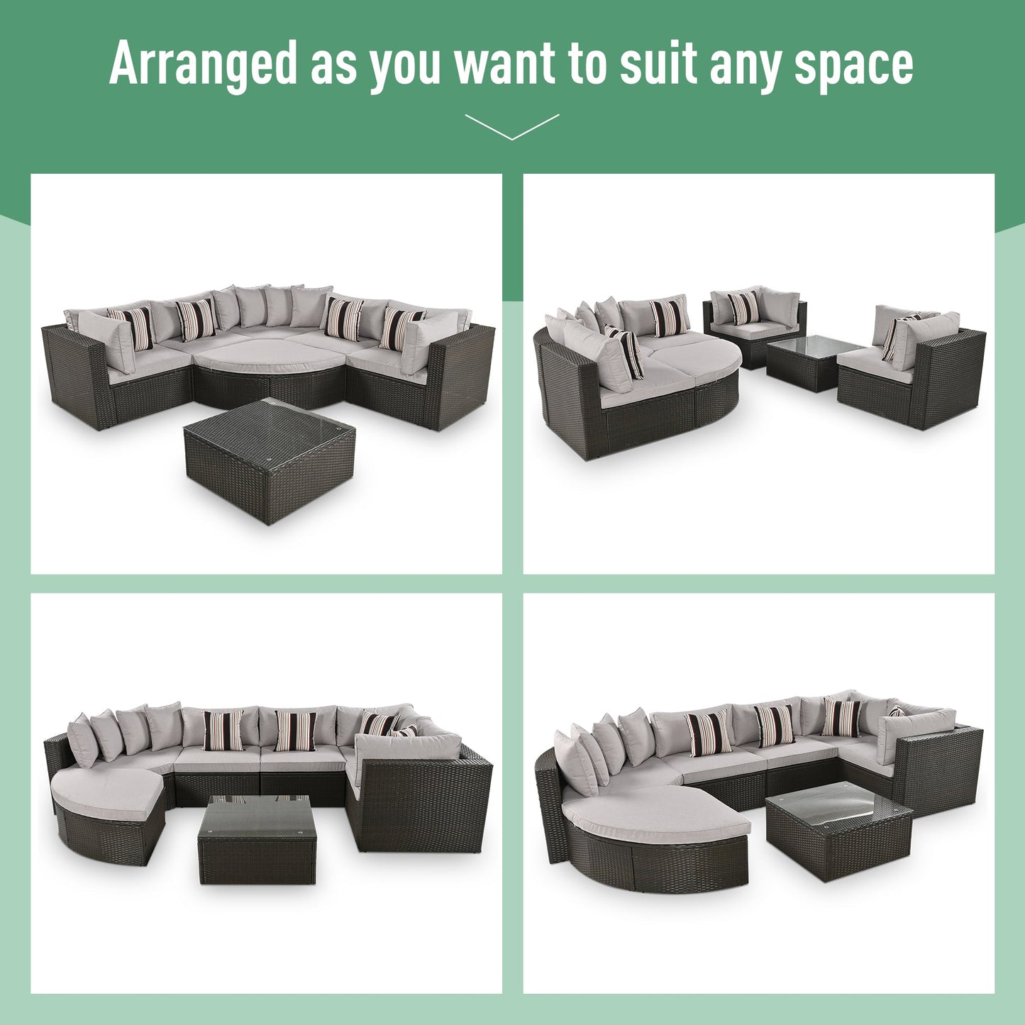 Outdoor Wicker Sofa Set Brown 7 Piece Colorful Pillows Seats 6