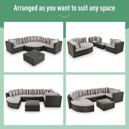 Outdoor Wicker Sofa Set Brown 7 Piece Colorful Pillows Seats 6