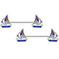 14G 5/8 Blue Purple Clear Gem Sailboat Barbell Nipple Ring Set