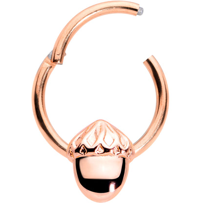 16G 3/8 Rose Gold Tone Simple Acorn Hinged Segment Ring