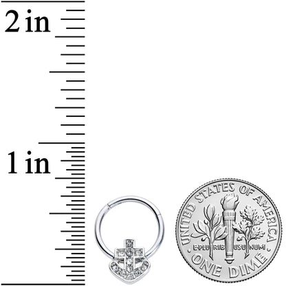 16G 3/8 Clear Gem Nautical Anchor Hinged Segment Ring