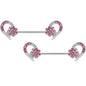 14G 9/16 Pink Gem Flower Heart Barbell Nipple Ring Set