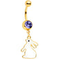 Purple Gem Gold Tone Easter Bunny Glow in the Dark Dangle Belly Ring