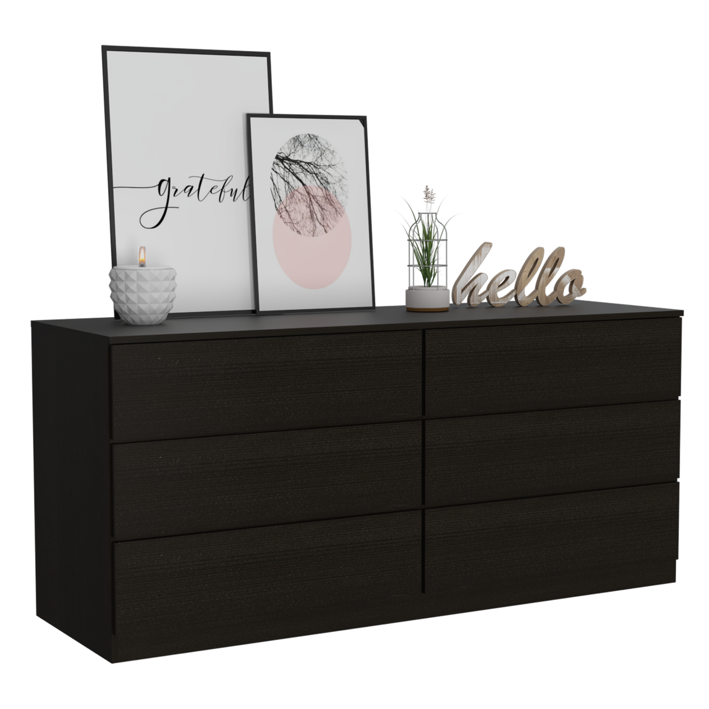 Dresser Minimalist 6-Drawer Wenge Particle Board Melamine Metal Legs 60.4 In