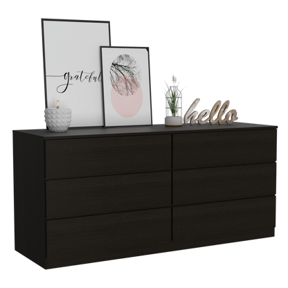 Dresser Minimalist 6-Drawer Wenge Particle Board Melamine Metal Legs 60.4 In