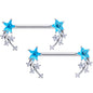 14G 5/8 Aqua Clear CZ Gem Shooting Star Barbell Nipple Ring Set
