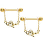 14G 11/16 Gold Tone Love Rose Dangle Nipple Ring Set