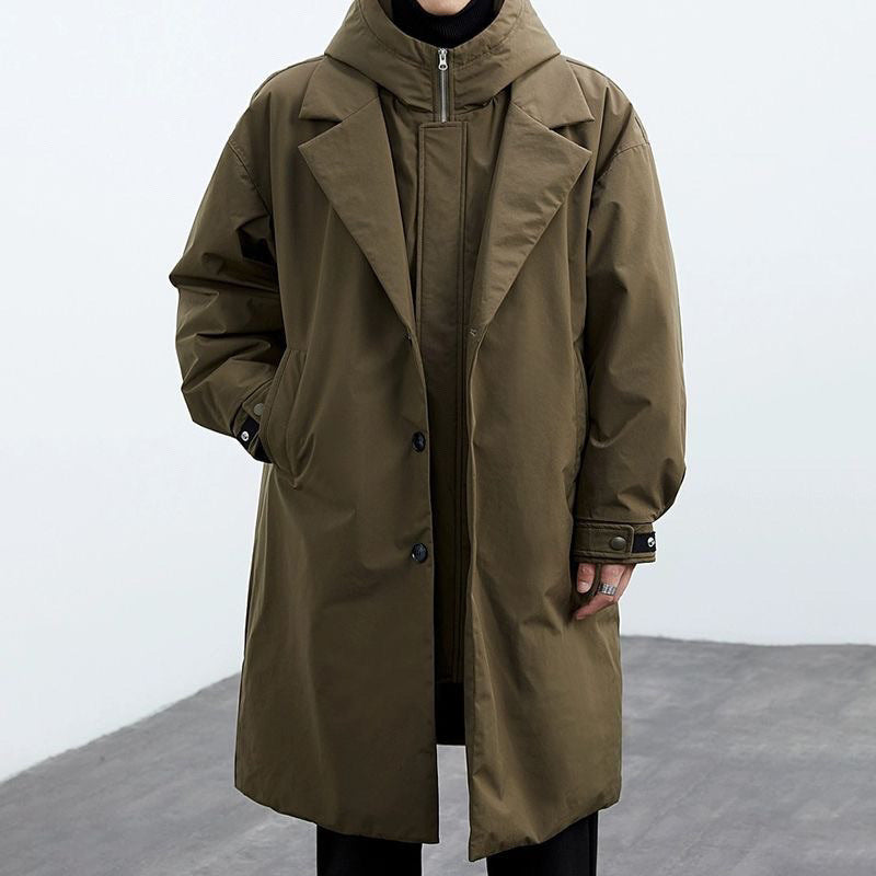Fake Two-piece Hooded Oversized Thermal Trench Coat