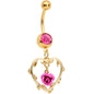 Pink Gem Gold Tone Rose Heart Valentines Day Dangle Belly Ring