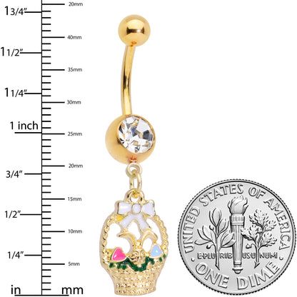 Clear Gem Gold Tone Easter Basket Dangle Belly Ring