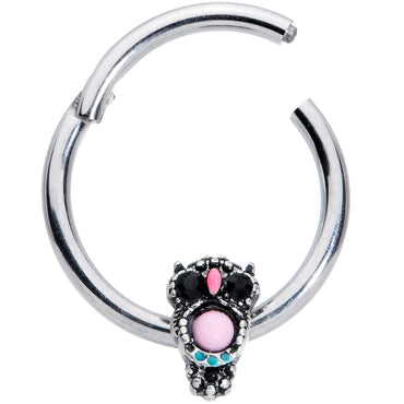 16G 3/8 Black Gem Pink Orb Owl Septum Ring
