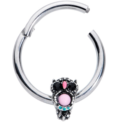 16G 3/8 Black Gem Pink Orb Owl Septum Ring