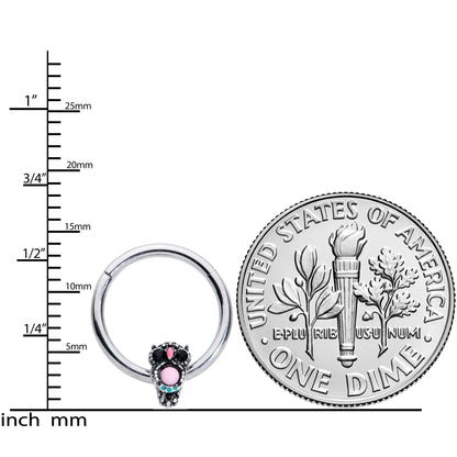 16G 3/8 Black Gem Pink Orb Owl Septum Ring