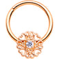 16G 3/8 Clear CZ Gem Rose Gold Tone Hearts Hinged Segment Ring