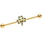 14G Green Gem Gold Tone Double Shamrock Industrial Barbell 38mm