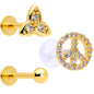 16G 5/16 Clear CZ Gem Gold Tone Peace Labret Tragus Set of 3