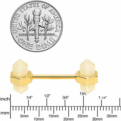 14G 5/8 Gold Tone Gem Barbell Nipple Ring Set